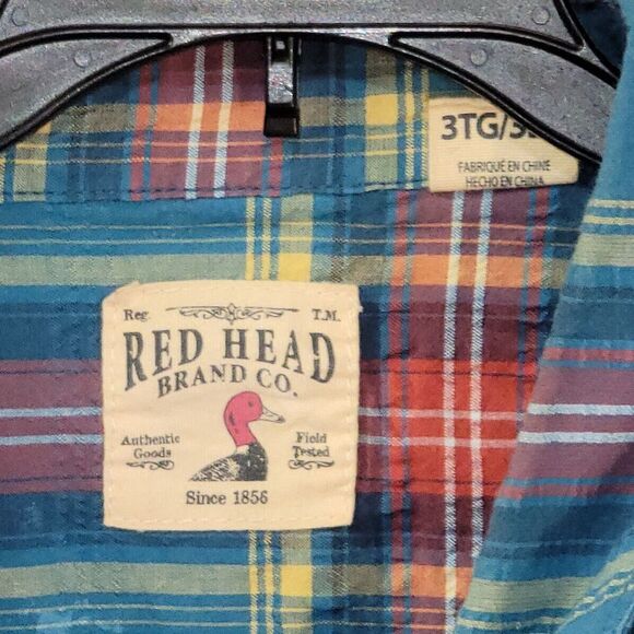 Red Head Brand Co Mens Short Sleeve Shirt Button Up Size 3XL Plaid Red / Blue - Picture 3 of 10